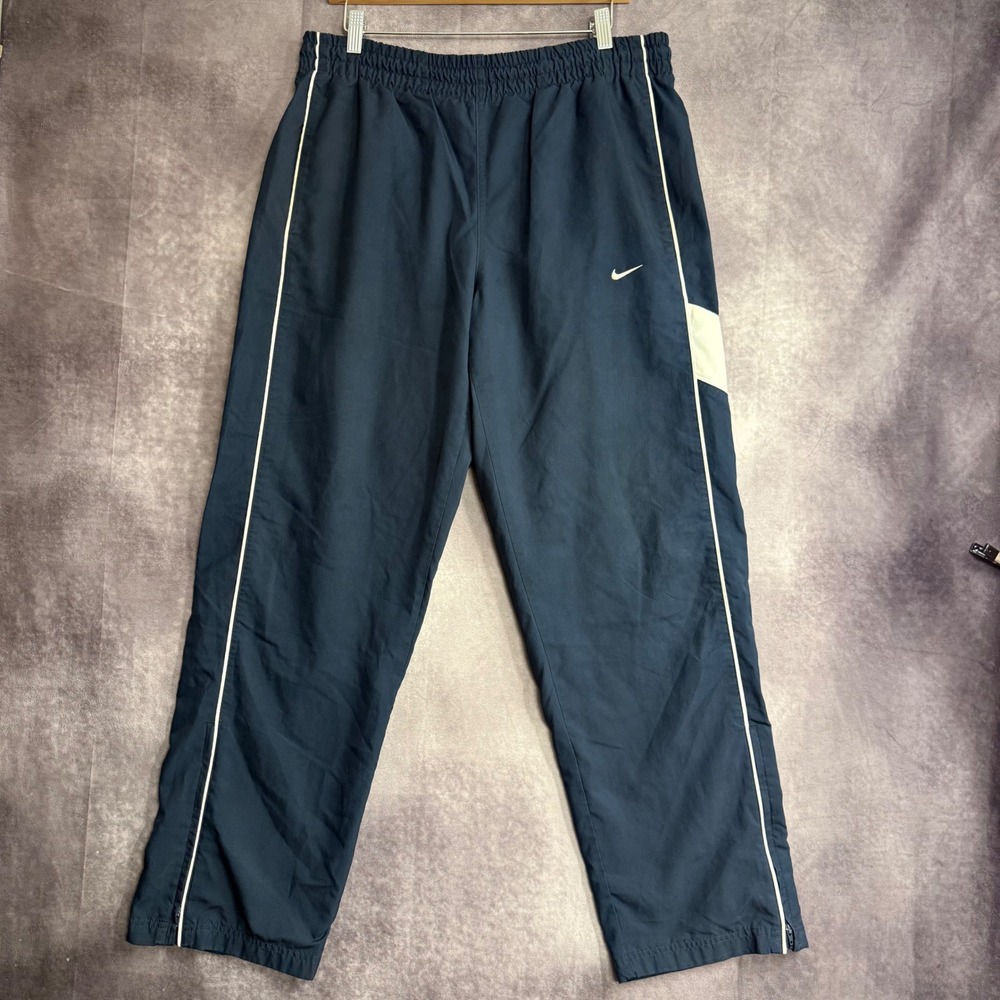 Nike Mens Track Pants Navy Blue White Piping Embroidered Swoosh Large 2649